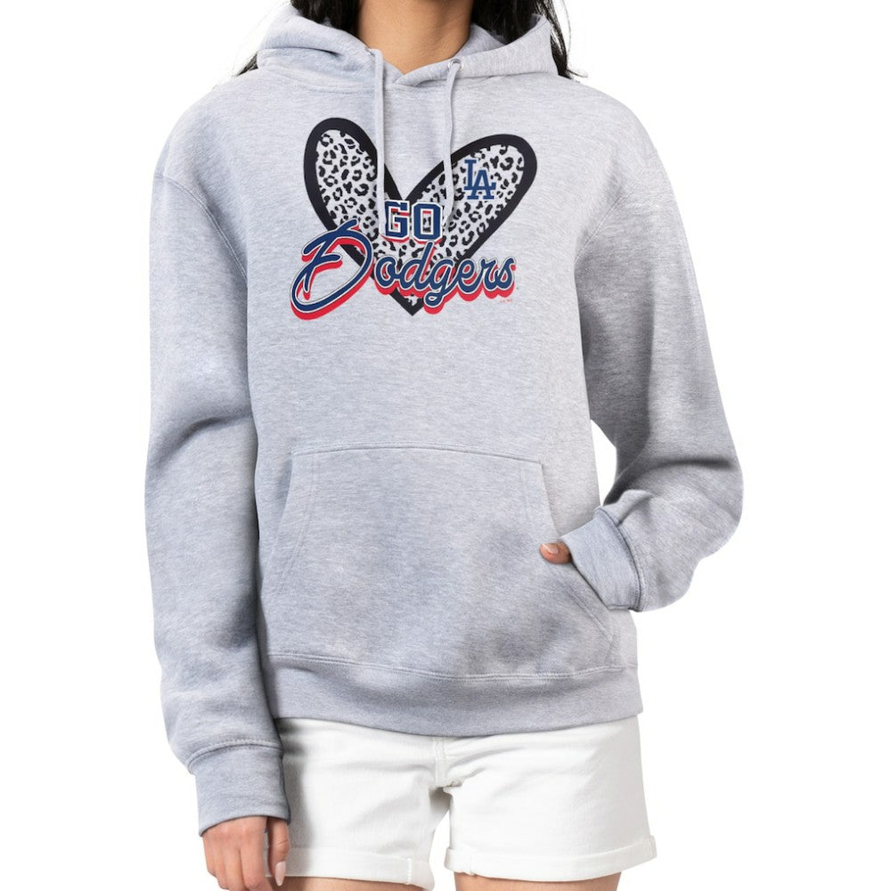 Los Angeles Dodgers G-III 4Her by Carl Banks Women's Leopard Heart Pullover Hoodie - Heather Gray Hoodies