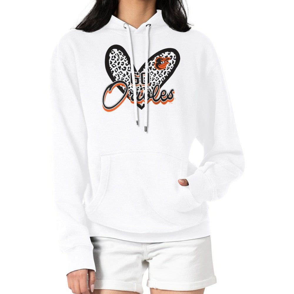 Baltimore Orioles G-III 4Her by Carl Banks Women's Leopard Heart Pullover Hoodie - White Hoodies
