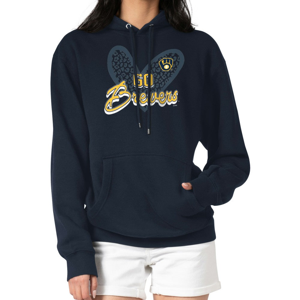 Milwaukee Brewers G-III 4Her by Carl Banks Women's Leopard Heart Pullover Hoodie - Navy Hoodies