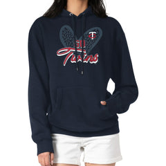 Minnesota Twins G-III 4Her by Carl Banks Women's Leopard Heart Pullover Hoodie - Navy Hoodies