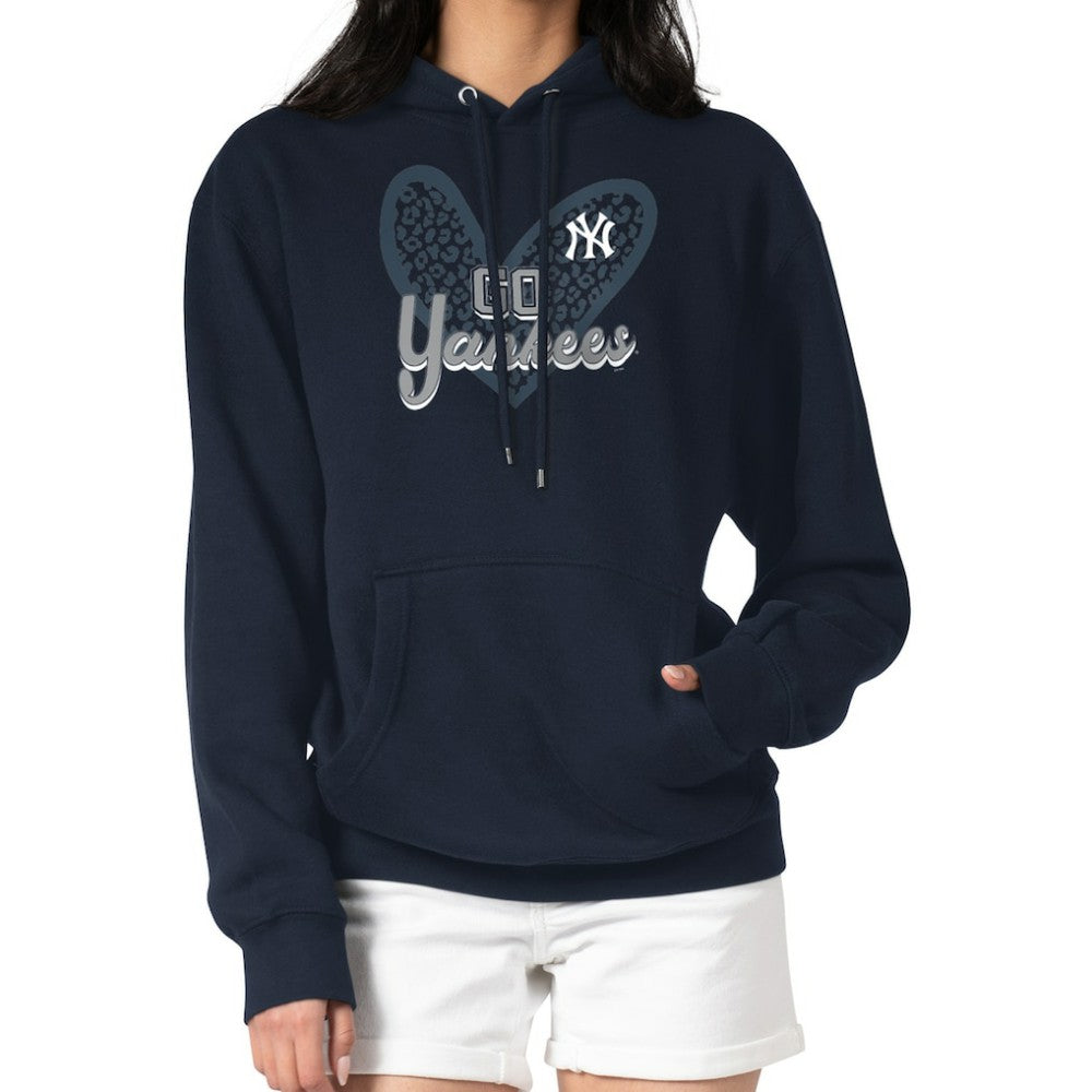 New York Yankees G-III 4Her by Carl Banks Women's Leopard Heart Pullover Hoodie - Navy Hoodies