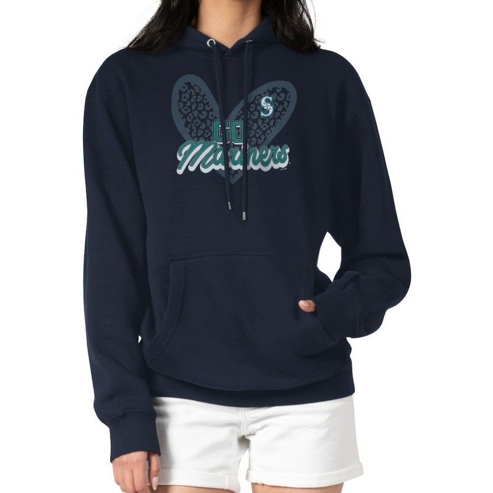 Seattle Mariners G-III 4Her by Carl Banks Women's Leopard Heart Pullover Hoodie - Navy Hoodies