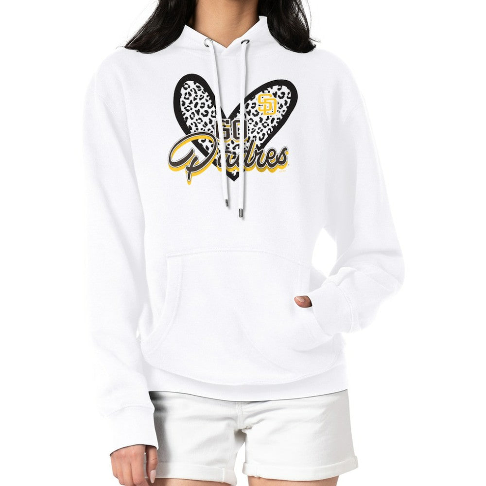 San Diego Padres G-III 4Her by Carl Banks Women's Leopard Heart Pullover Hoodie - White Hoodies