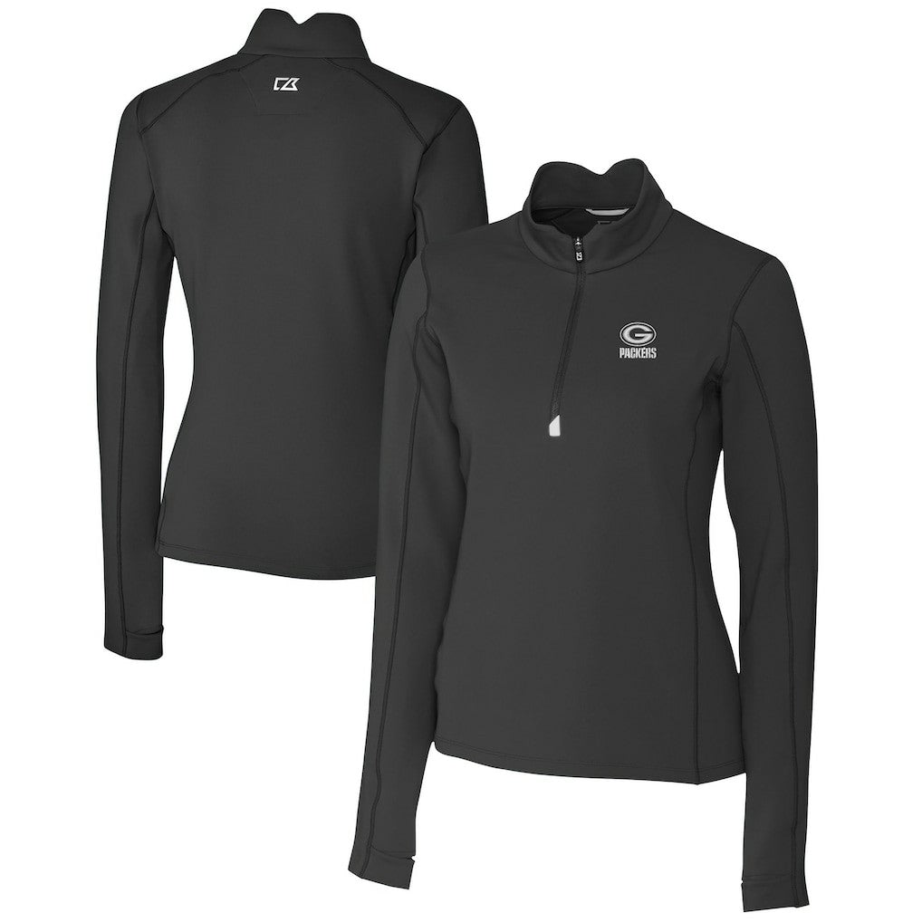 Green Bay Packers Cutter & Buck Women's Traverse Stretch DryTec Quarter-Zip Top Black