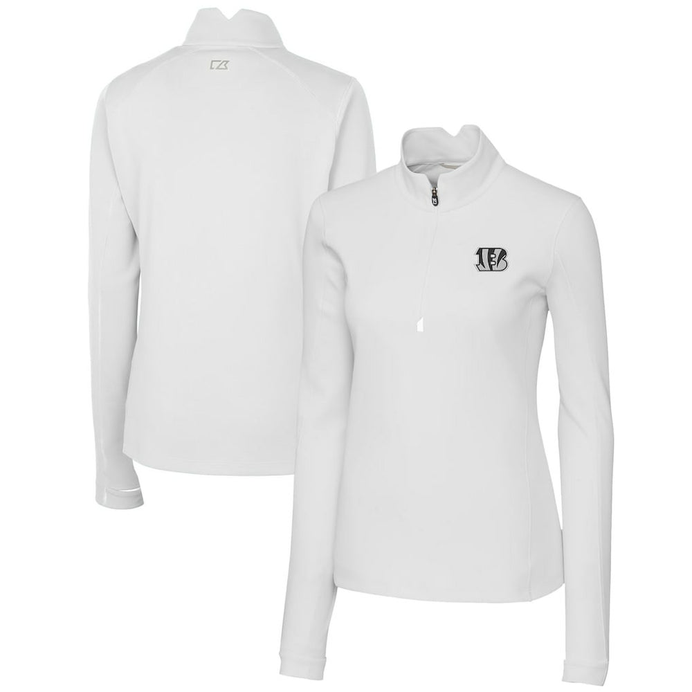 Cincinnati Bengals Cutter & Buck Women's Traverse Stretch DryTec Quarter-Zip Top White
