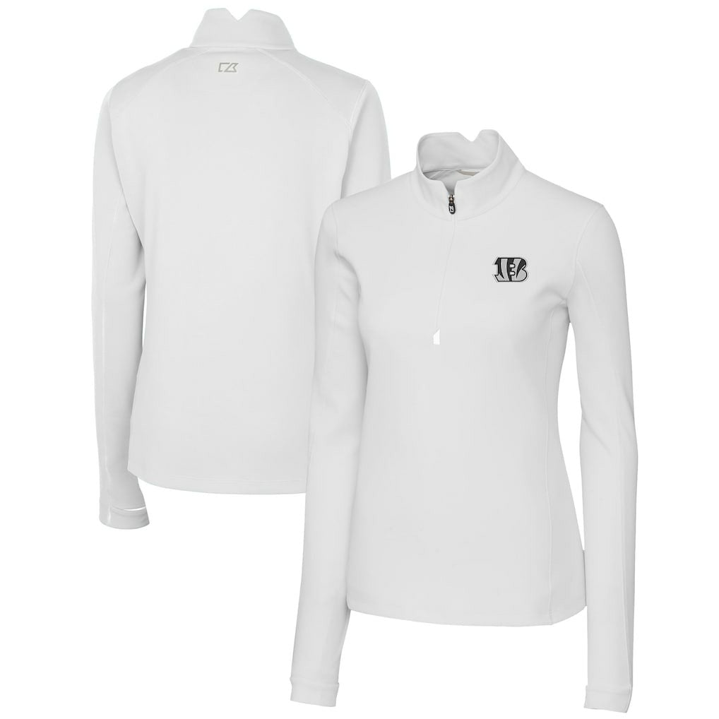 Cincinnati Bengals Cutter & Buck Women's Traverse Stretch DryTec Quarter-Zip Top White
