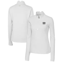 Cincinnati Bengals Cutter & Buck Women's Traverse Stretch DryTec Quarter-Zip Top White