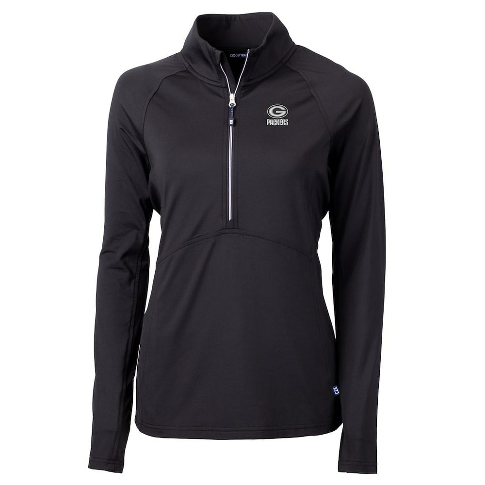 Green Bay Packers Cutter & Buck Women's Adapt Eco Knit Stretch Recycled Raglan Half-Zip Top Black