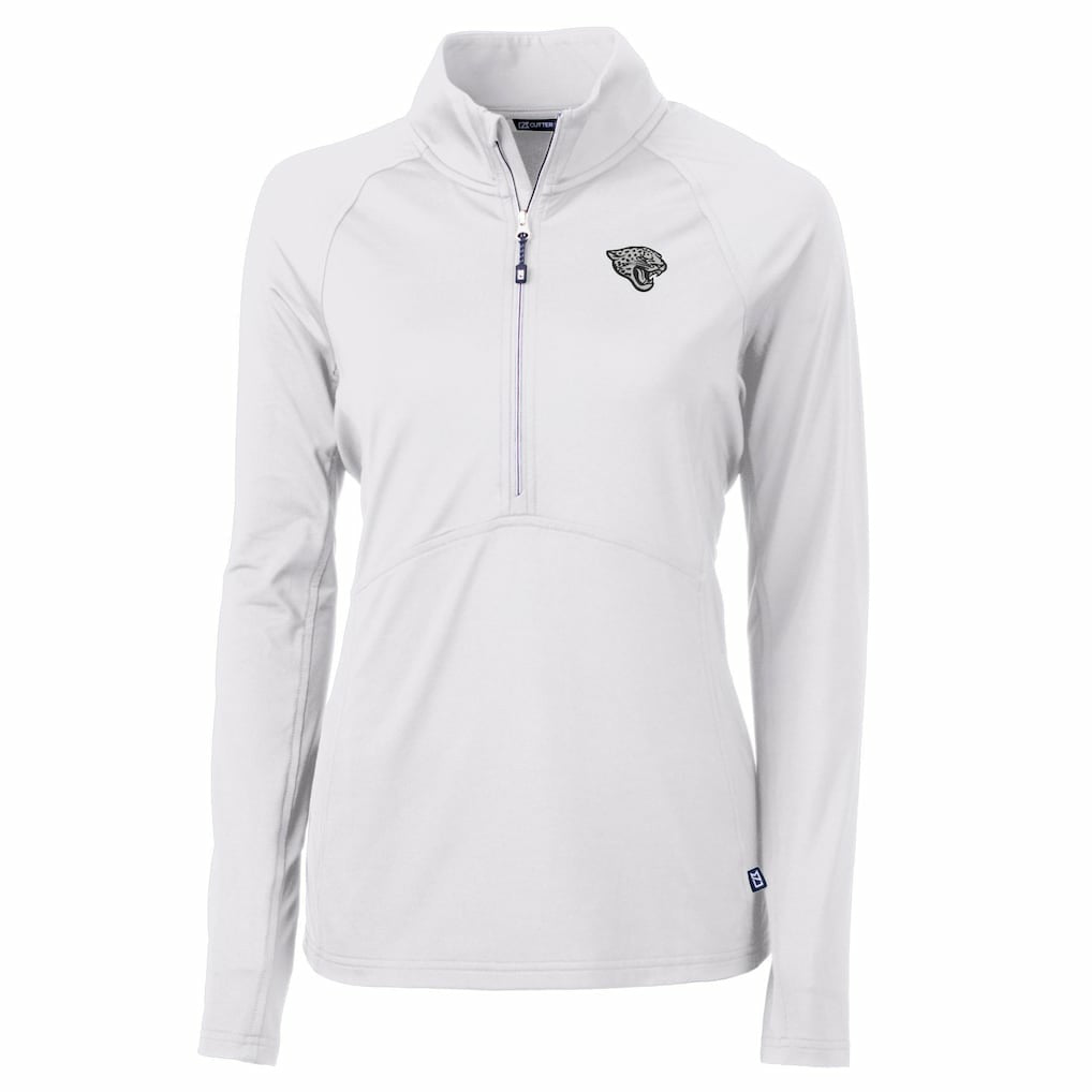 Jacksonville Jaguars Cutter & Buck Women's Adapt Eco Knit Stretch Recycled Raglan Half-Zip Top White