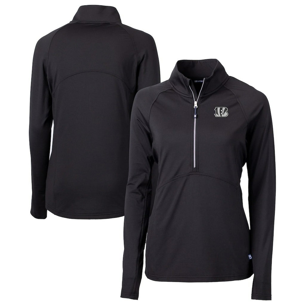 Cincinnati Bengals Cutter & Buck Women's Adapt Eco Knit Stretch Recycled Half-Zip Pullover Top Black