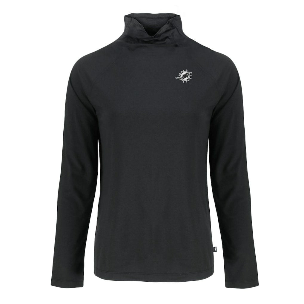 Miami Dolphins Cutter & Buck Women's Coastline Epic Comfort Eco Recycled Funnel Neck Pullover Sweatshirt Black