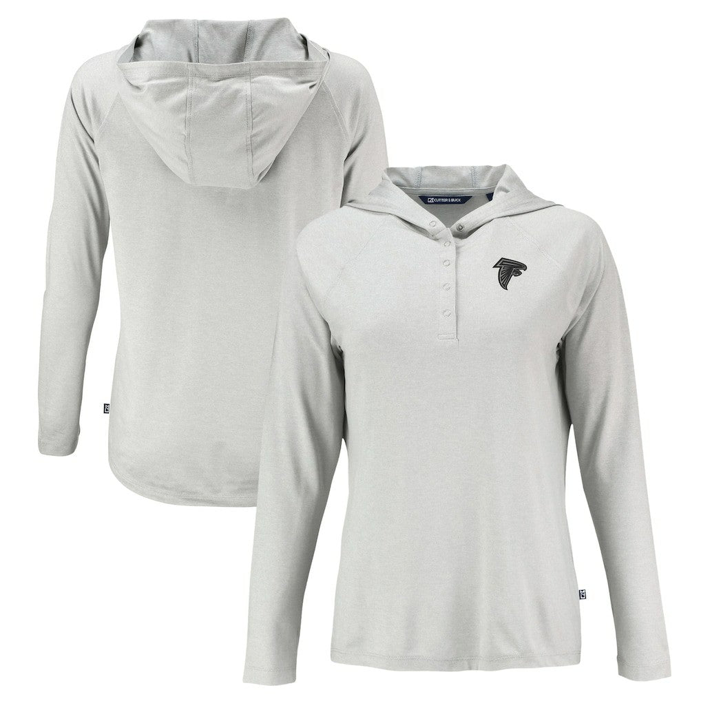Atlanta Falcons Cutter & Buck Women's Coastline Epic Comfort Eco Recycled Long Sleeve Hoodie T-Shirt Gray