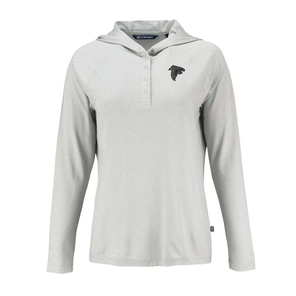 Atlanta Falcons Cutter & Buck Women's Coastline Epic Comfort Eco Recycled Long Sleeve Hoodie T-Shirt Gray
