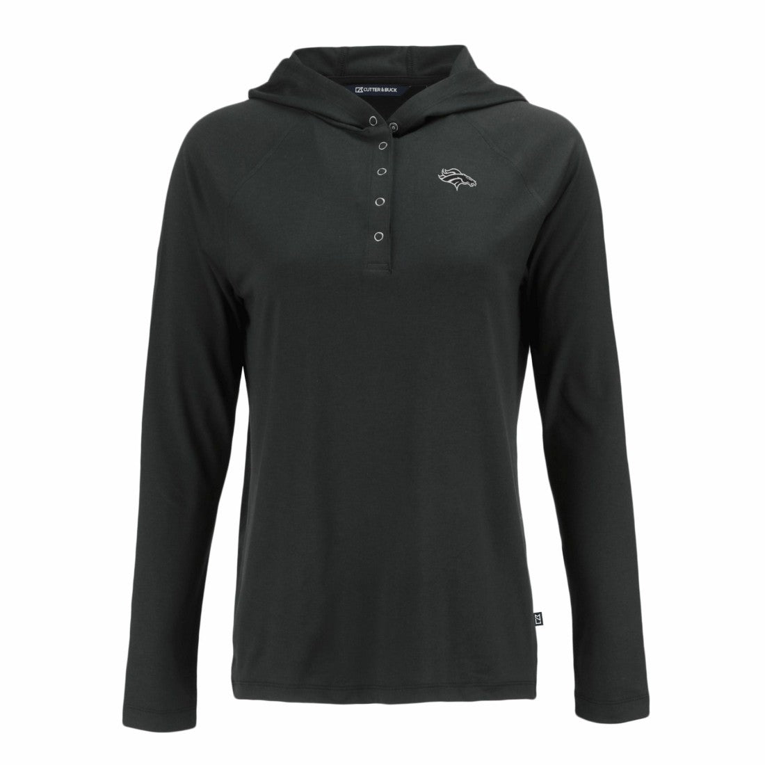 Denver Broncos Cutter & Buck Women's Coastline Epic Comfort Eco Recycled Long Sleeve Hoodie T-Shirt Black