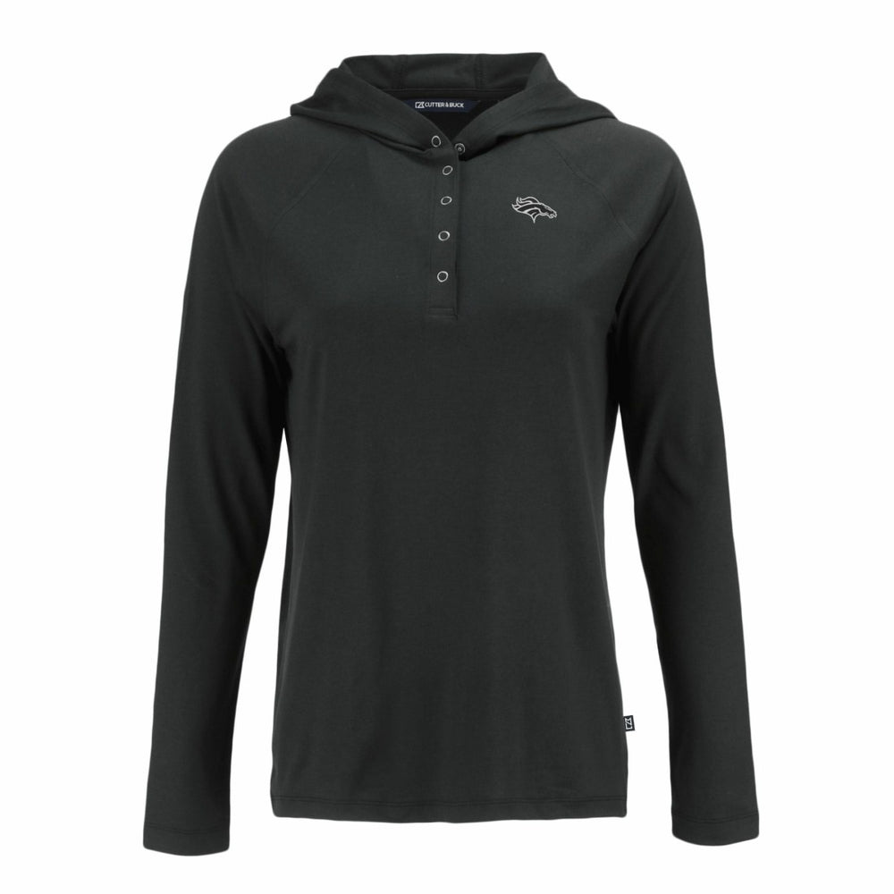 Denver Broncos Cutter & Buck Women's Coastline Epic Comfort Eco Recycled Long Sleeve Hoodie T-Shirt Black