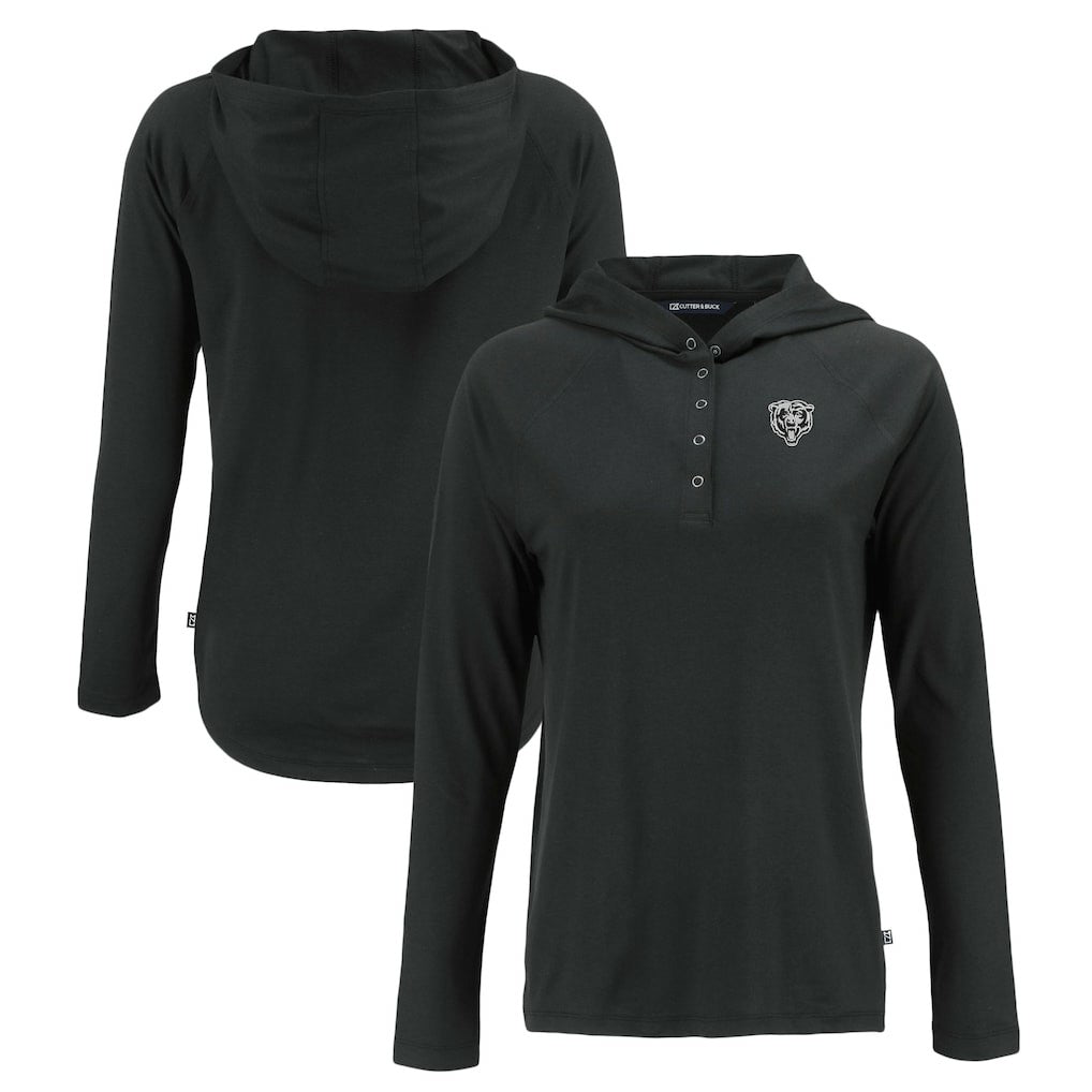 Chicago Bears Cutter & Buck Women's Coastline Epic Comfort Eco Recycled Long Sleeve Hoodie T-Shirt Black