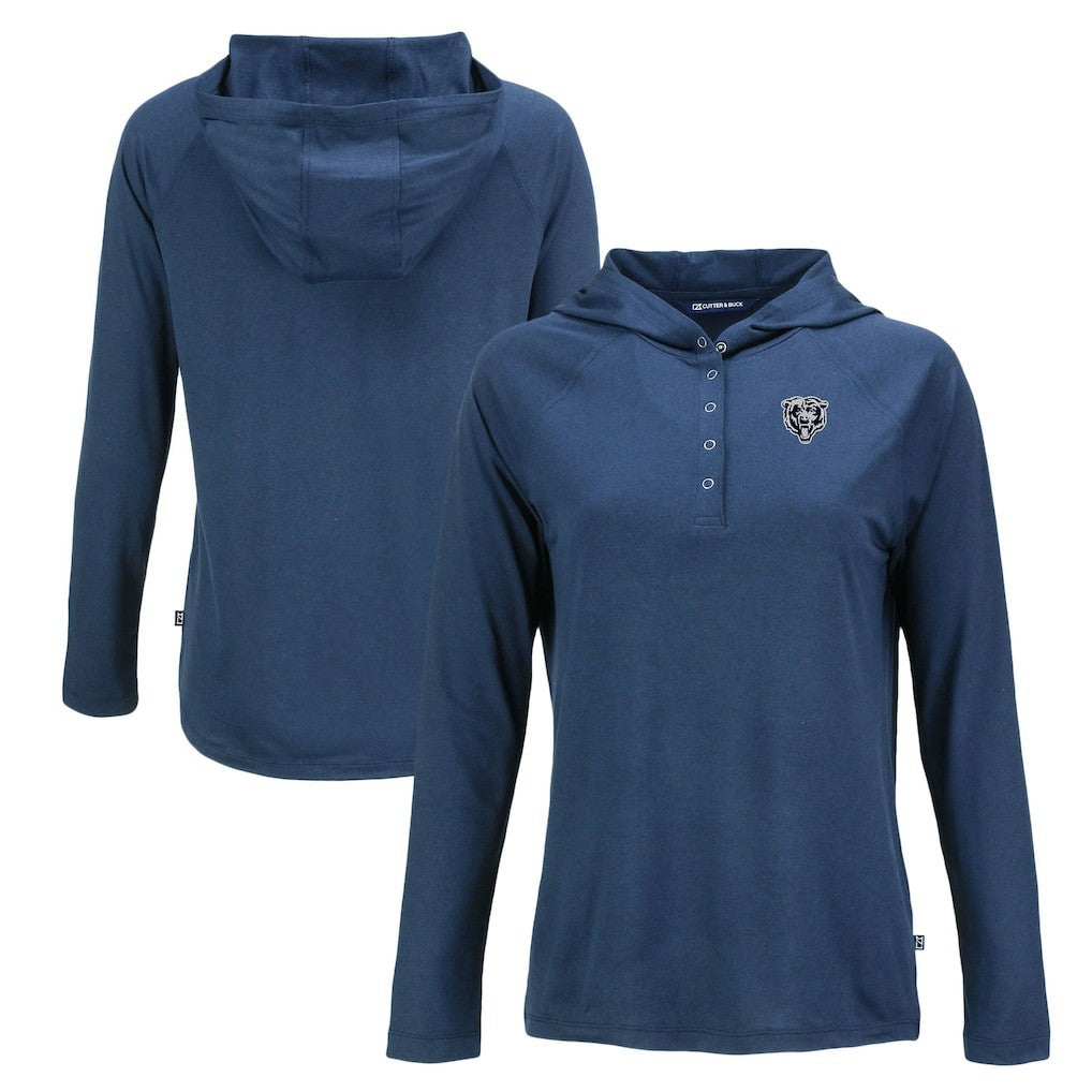 Chicago Bears Cutter & Buck Women's Coastline Epic Comfort Eco Recycled Long Sleeve Hoodie T-Shirt Navy