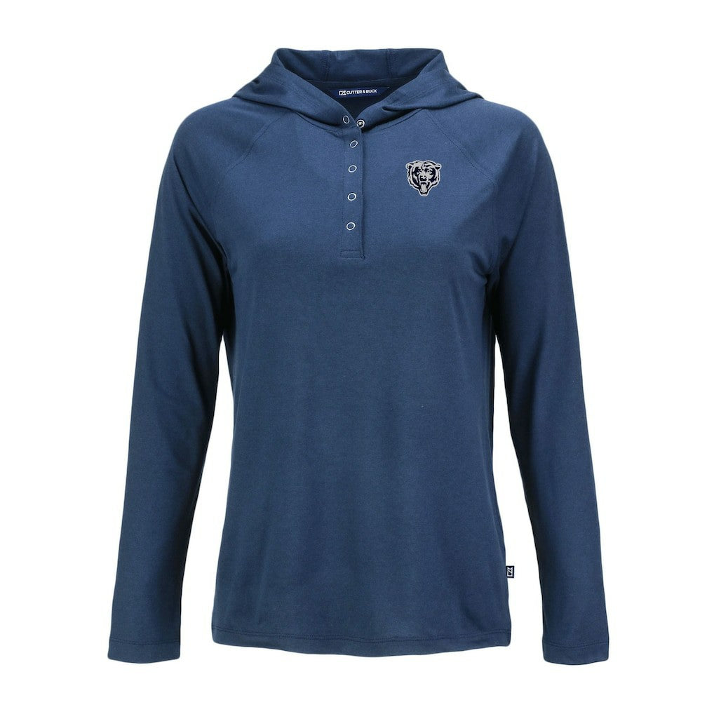 Chicago Bears Cutter & Buck Women's Coastline Epic Comfort Eco Recycled Long Sleeve Hoodie T-Shirt Navy