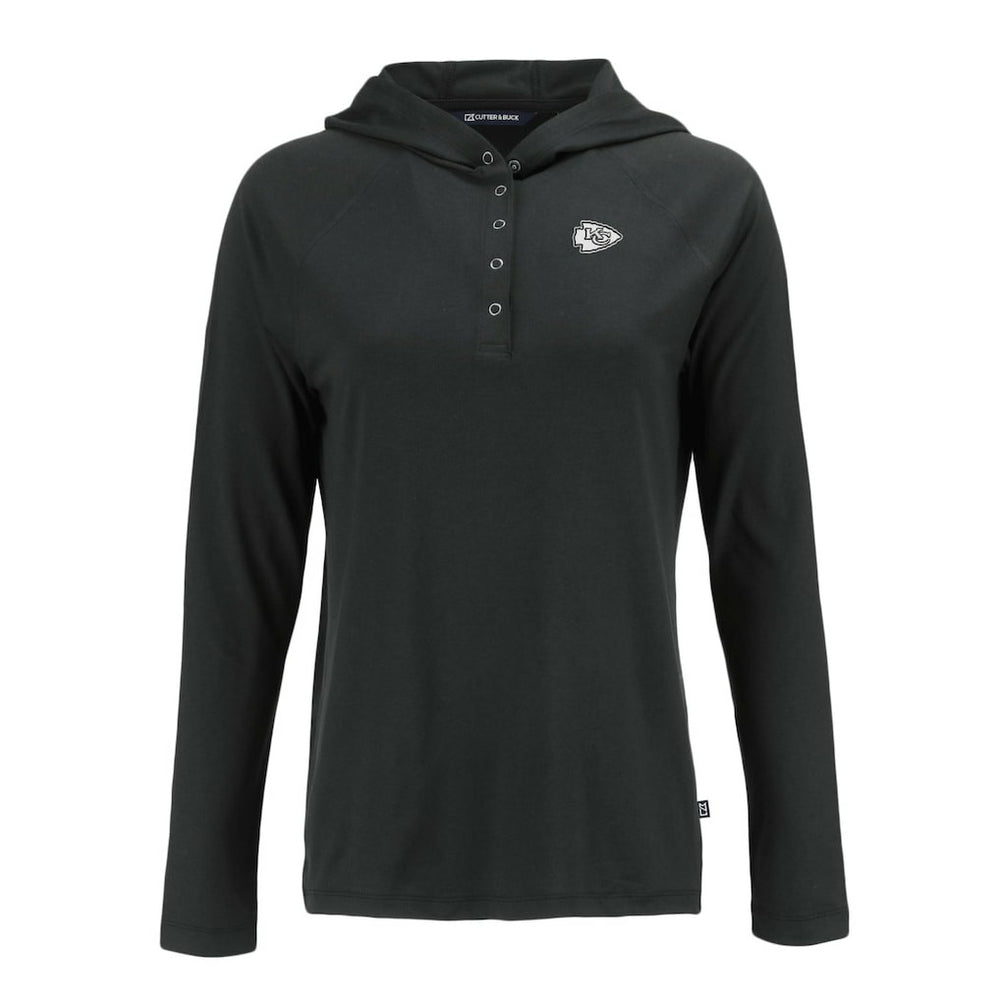 Kansas City Chiefs Cutter & Buck Women's Coastline Epic Comfort Eco Recycled Long Sleeve Hoodie T-Shirt Black