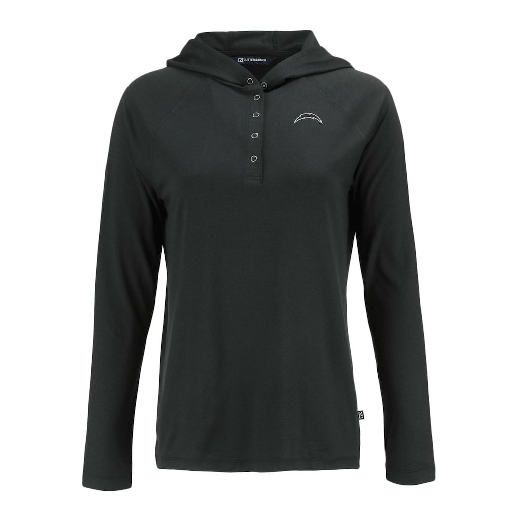 Los Angeles Chargers Cutter & Buck Women's Coastline Epic Comfort Eco Recycled Long Sleeve Hoodie T-Shirt Black