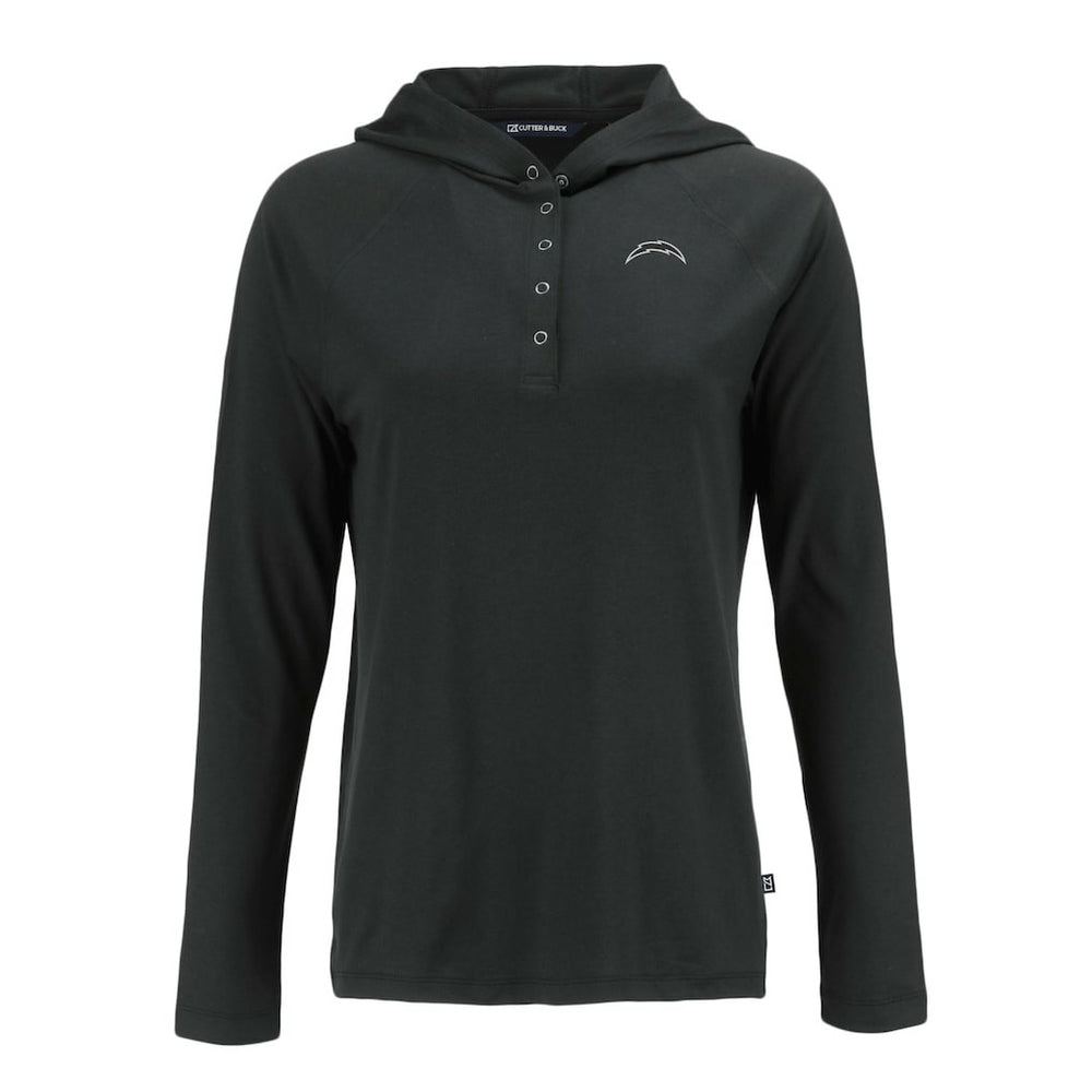 Los Angeles Chargers Cutter & Buck Women's Coastline Epic Comfort Eco Recycled Long Sleeve Hoodie T-Shirt Black