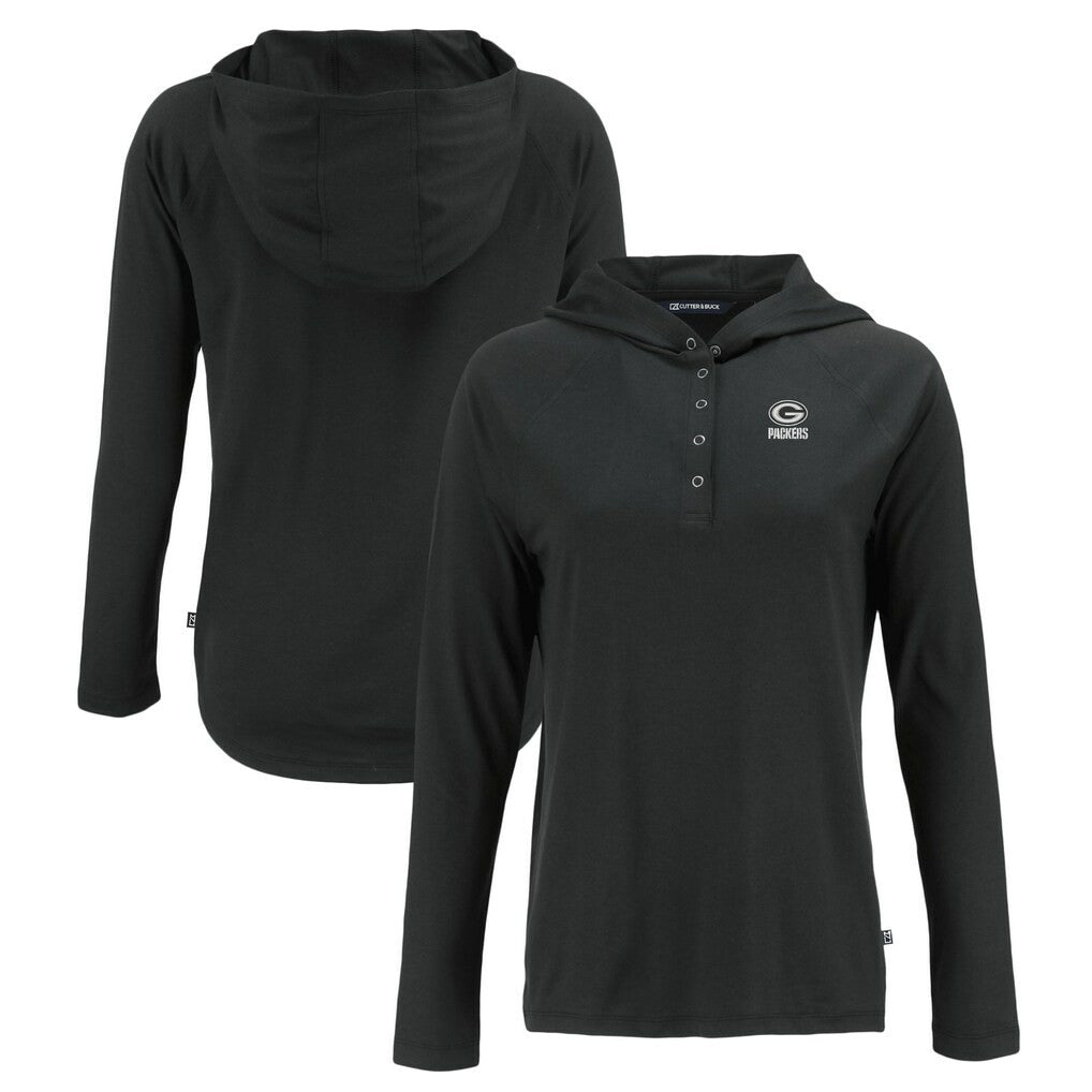 Green Bay Packers Cutter & Buck Women's Coastline Epic Comfort Eco Recycled Long Sleeve Hoodie T-Shirt Black