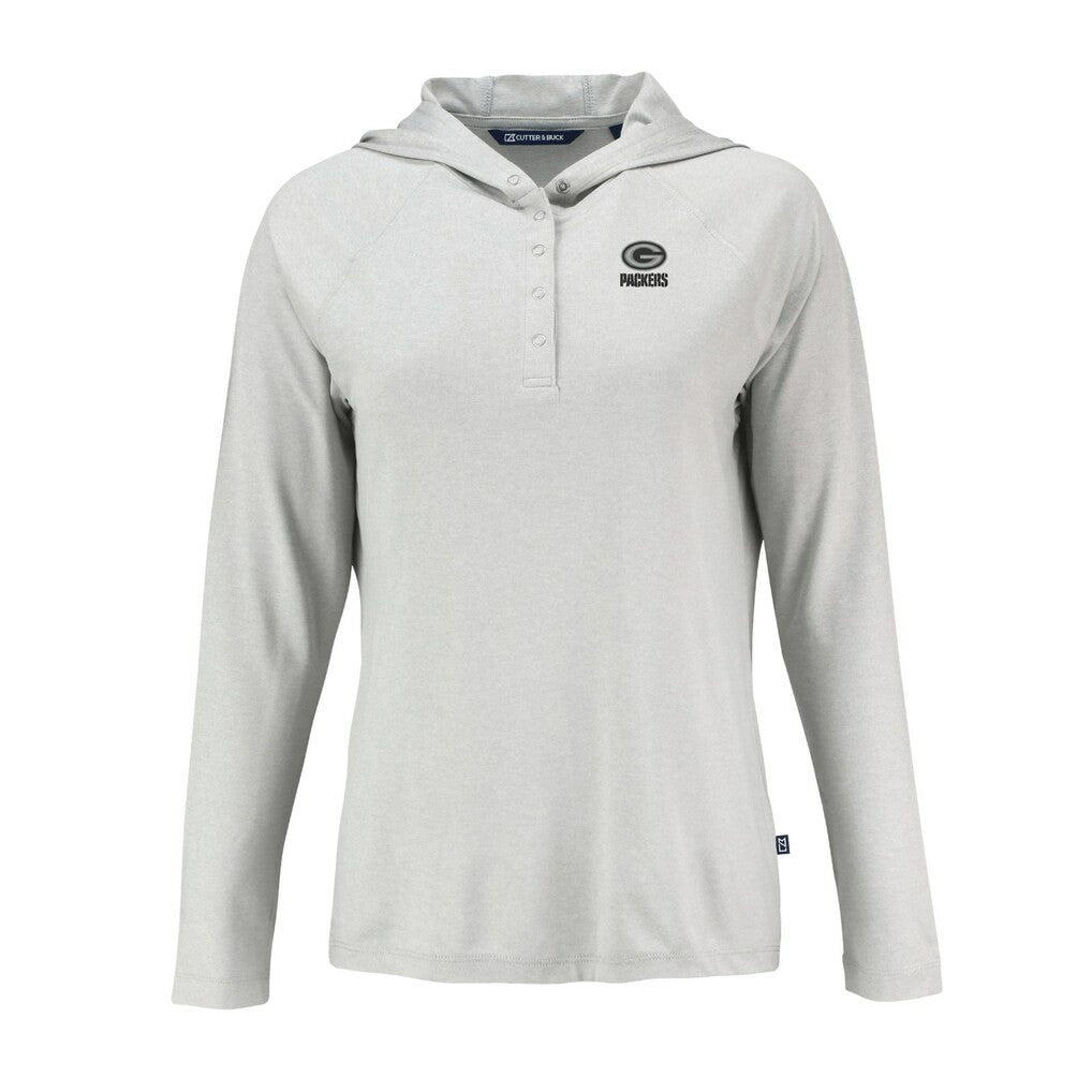 Green Bay Packers Cutter & Buck Women's Coastline Epic Comfort Eco Recycled Long Sleeve Hoodie T-Shirt Gray