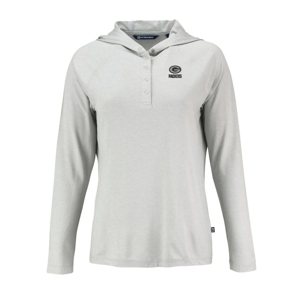 Green Bay Packers Cutter & Buck Women's Coastline Epic Comfort Eco Recycled Long Sleeve Hoodie T-Shirt Gray