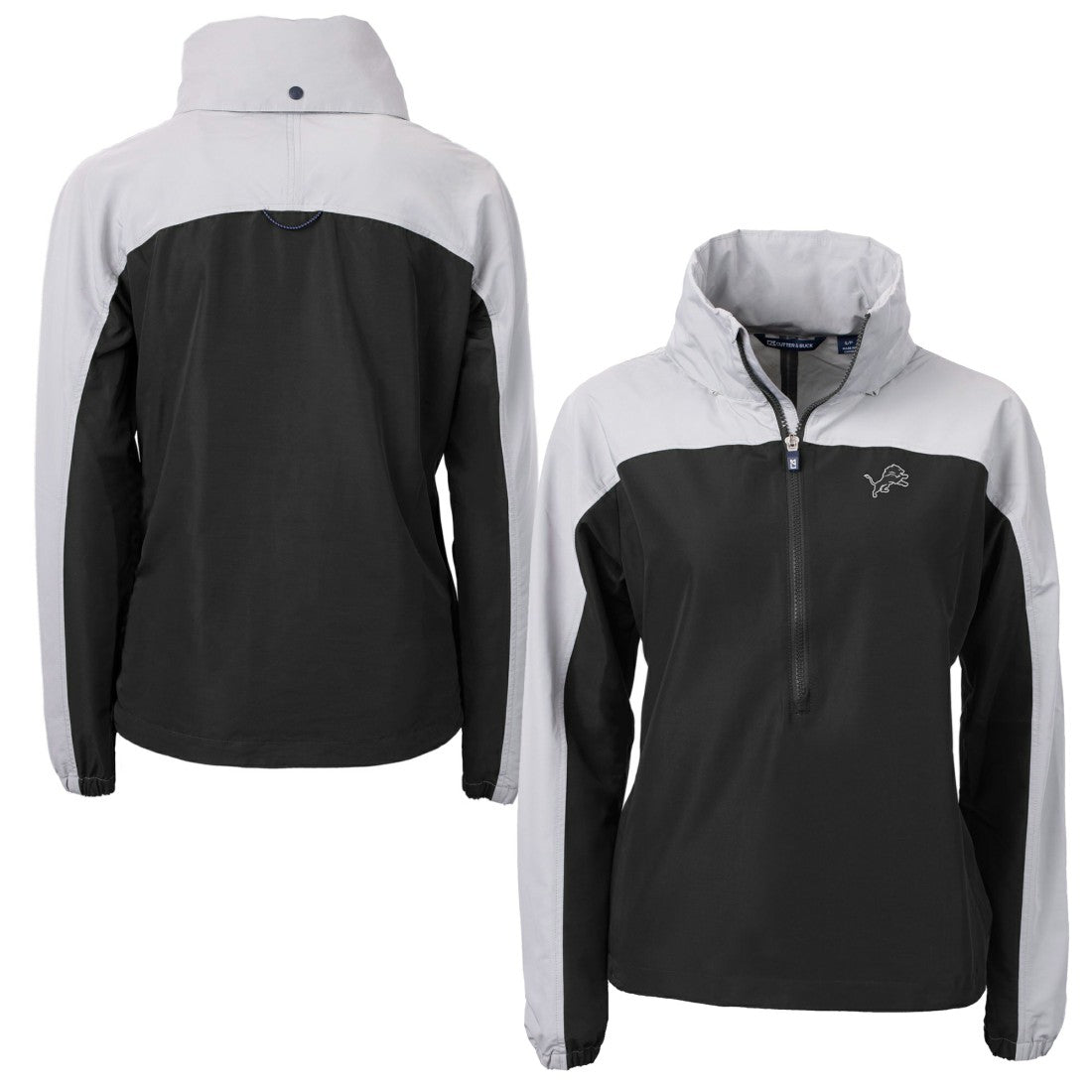 Detroit Lions Cutter & Buck Women's Charter Eco Recycled Half-Zip Hoodie Anorak Jacket Black/Gray