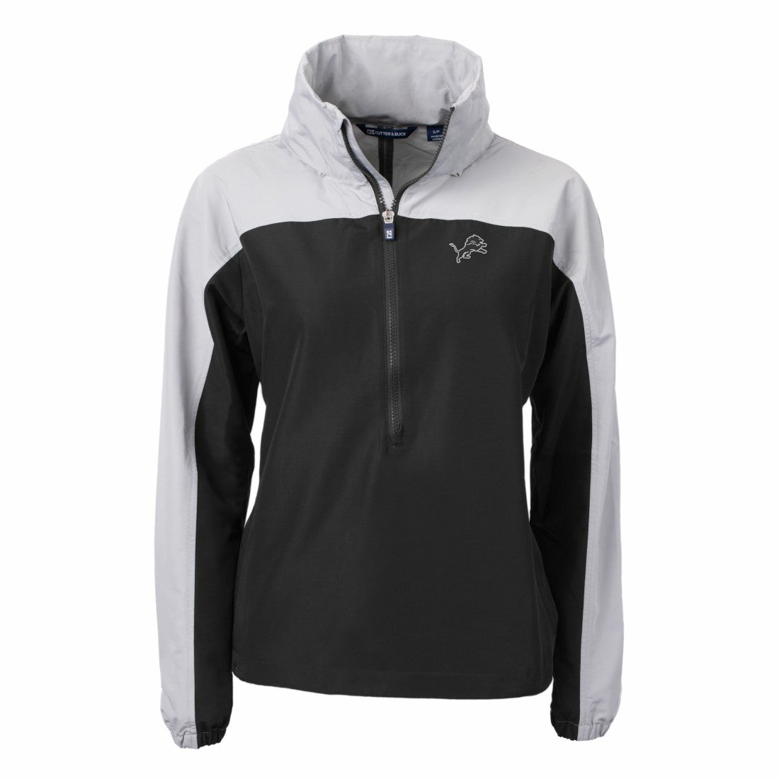 Detroit Lions Cutter & Buck Women's Charter Eco Recycled Half-Zip Hoodie Anorak Jacket Black/Gray