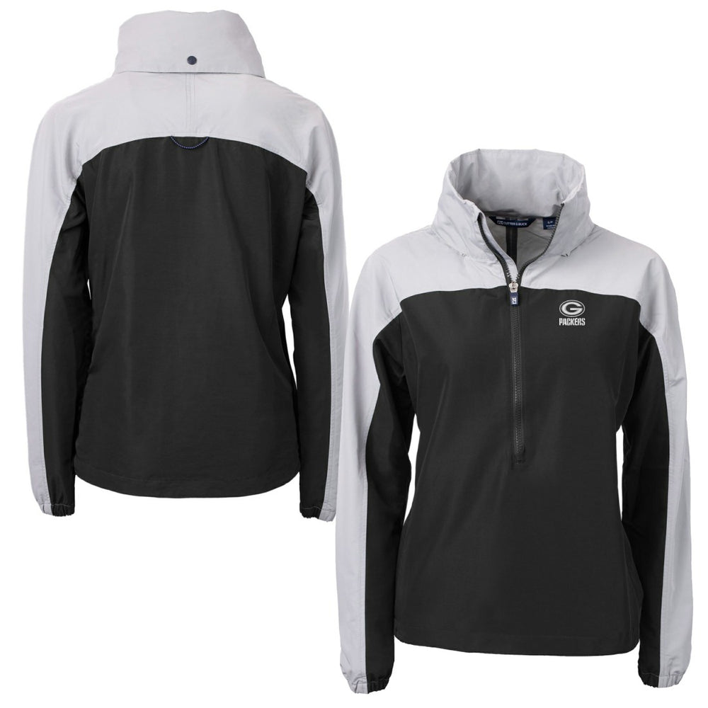 Green Bay Packers Cutter & Buck Women's Charter Eco Recycled Half-Zip Hoodie Anorak Jacket Black/Gray