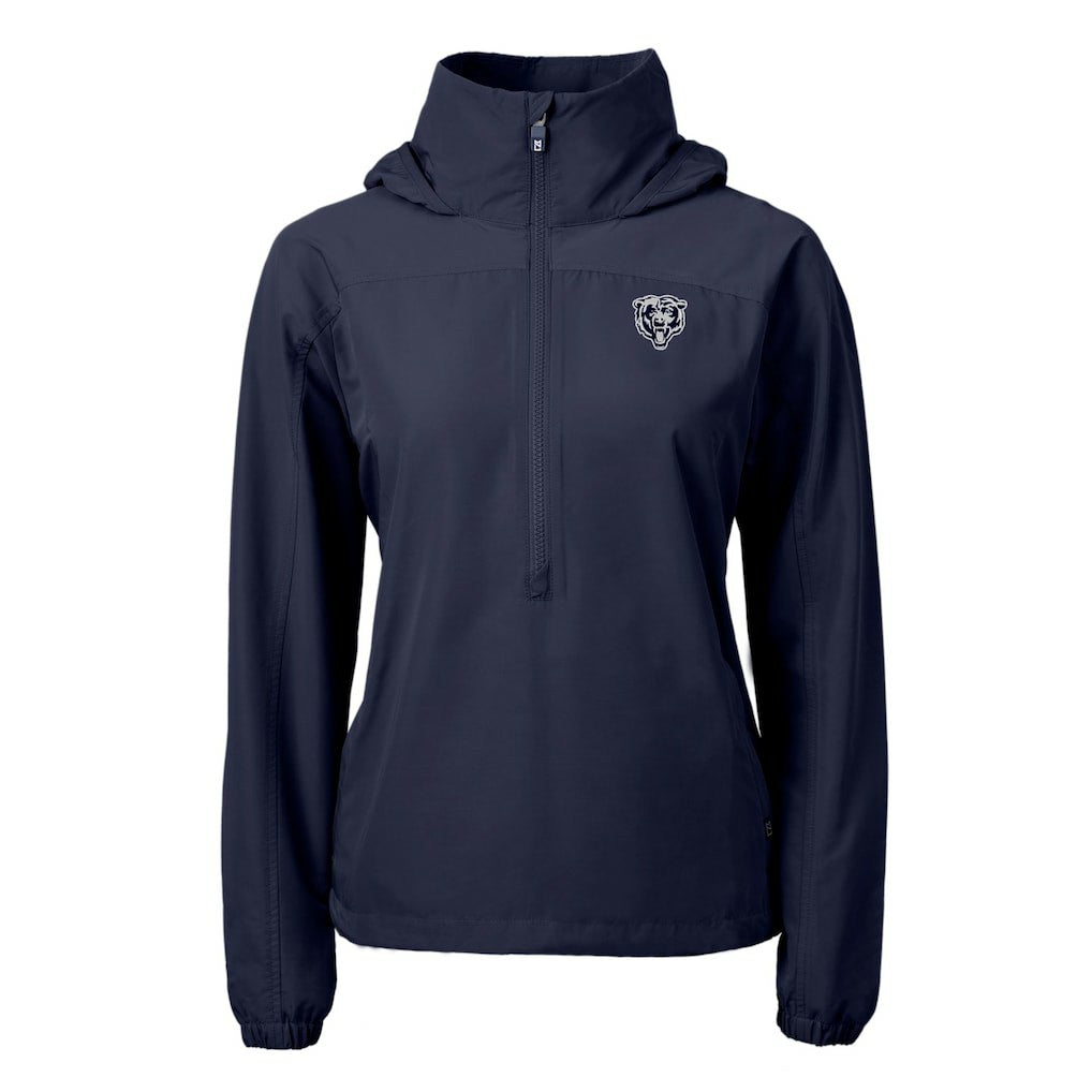 Chicago Bears Cutter & Buck Women's Charter Eco Recycled Half-Zip Hoodie Anorak Jacket Navy