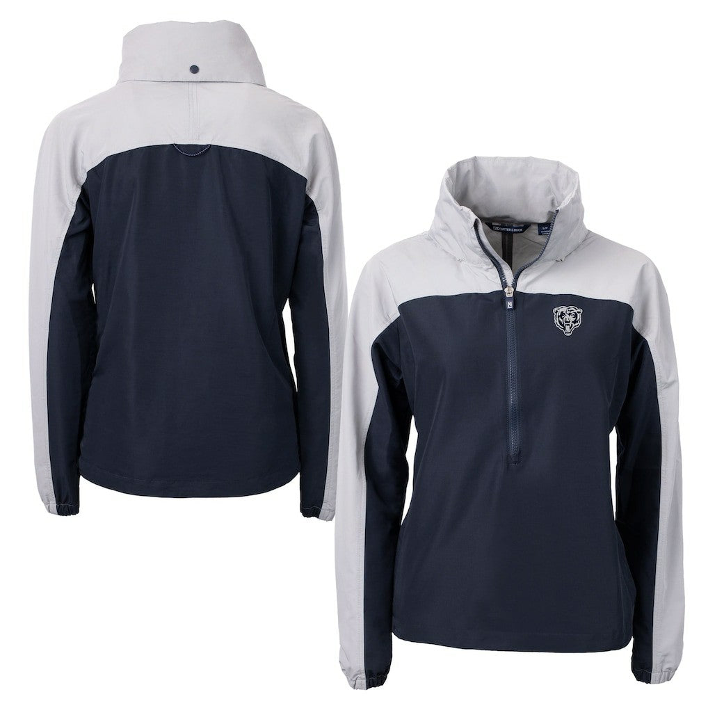 Chicago Bears Cutter & Buck Women's Charter Eco Recycled Half-Zip Hoodie Anorak Jacket Navy/Gray