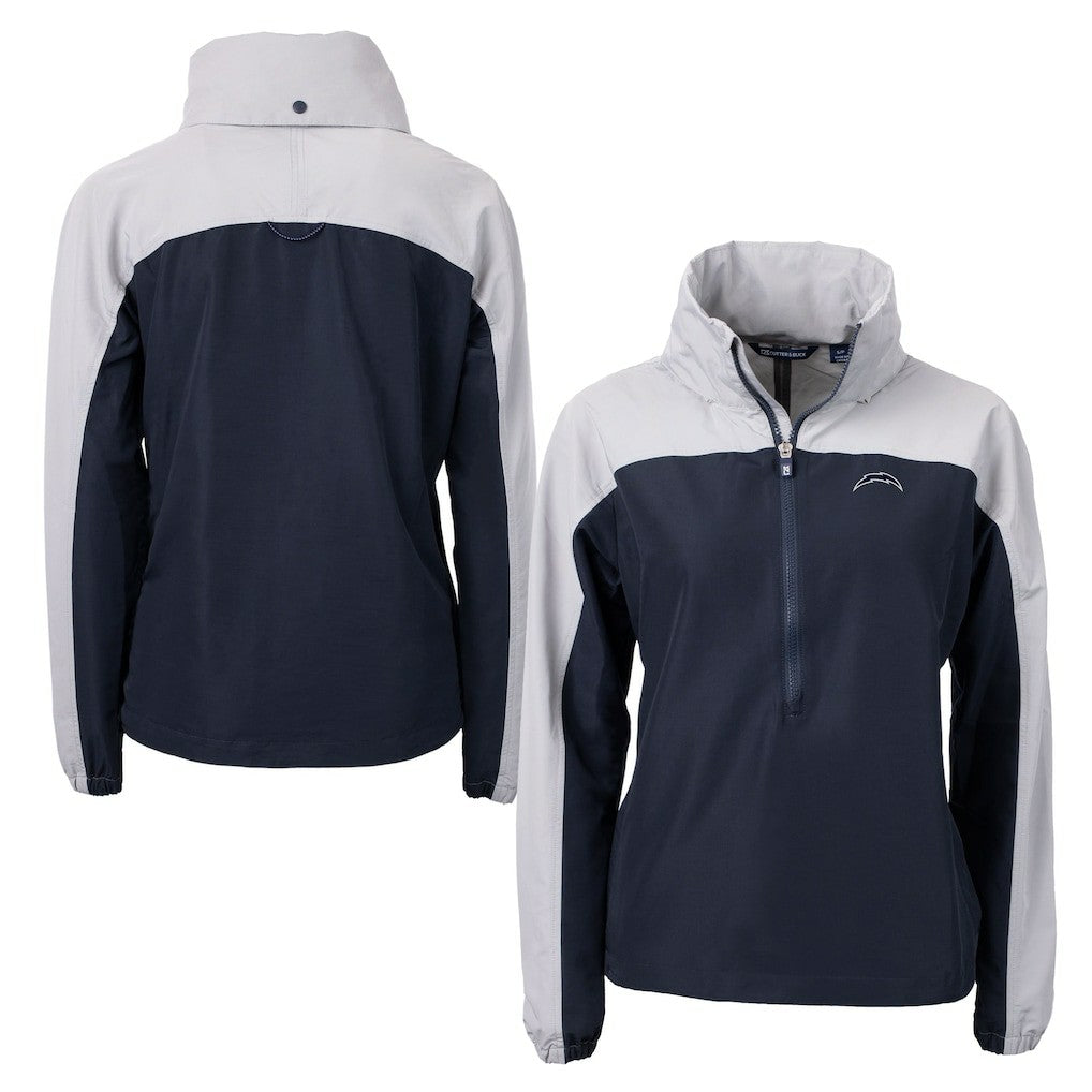 Los Angeles Chargers Cutter & Buck Women's Charter Eco Recycled Half-Zip Hoodie Anorak Jacket Navy/Gray