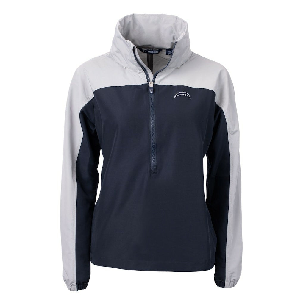 Los Angeles Chargers Cutter & Buck Women's Charter Eco Recycled Half-Zip Hoodie Anorak Jacket Navy/Gray