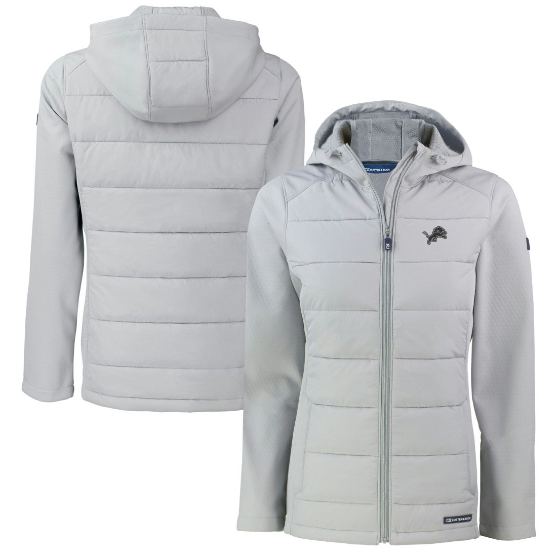 Detroit Lions Cutter & Buck Women's Evoke Hybrid Eco Softshell Recycled Full-Zip Hoodie Jacket Gray