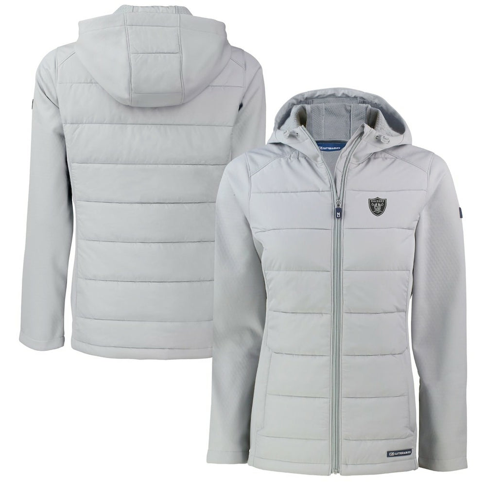 Las Vegas Raiders Cutter & Buck Women's Evoke Hybrid Eco Softshell Recycled Full-Zip Hoodie Jacket Gray