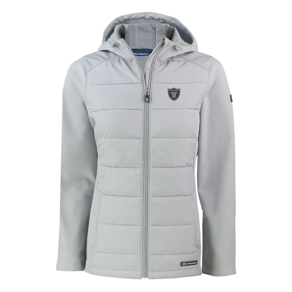 Las Vegas Raiders Cutter & Buck Women's Evoke Hybrid Eco Softshell Recycled Full-Zip Hoodie Jacket Gray