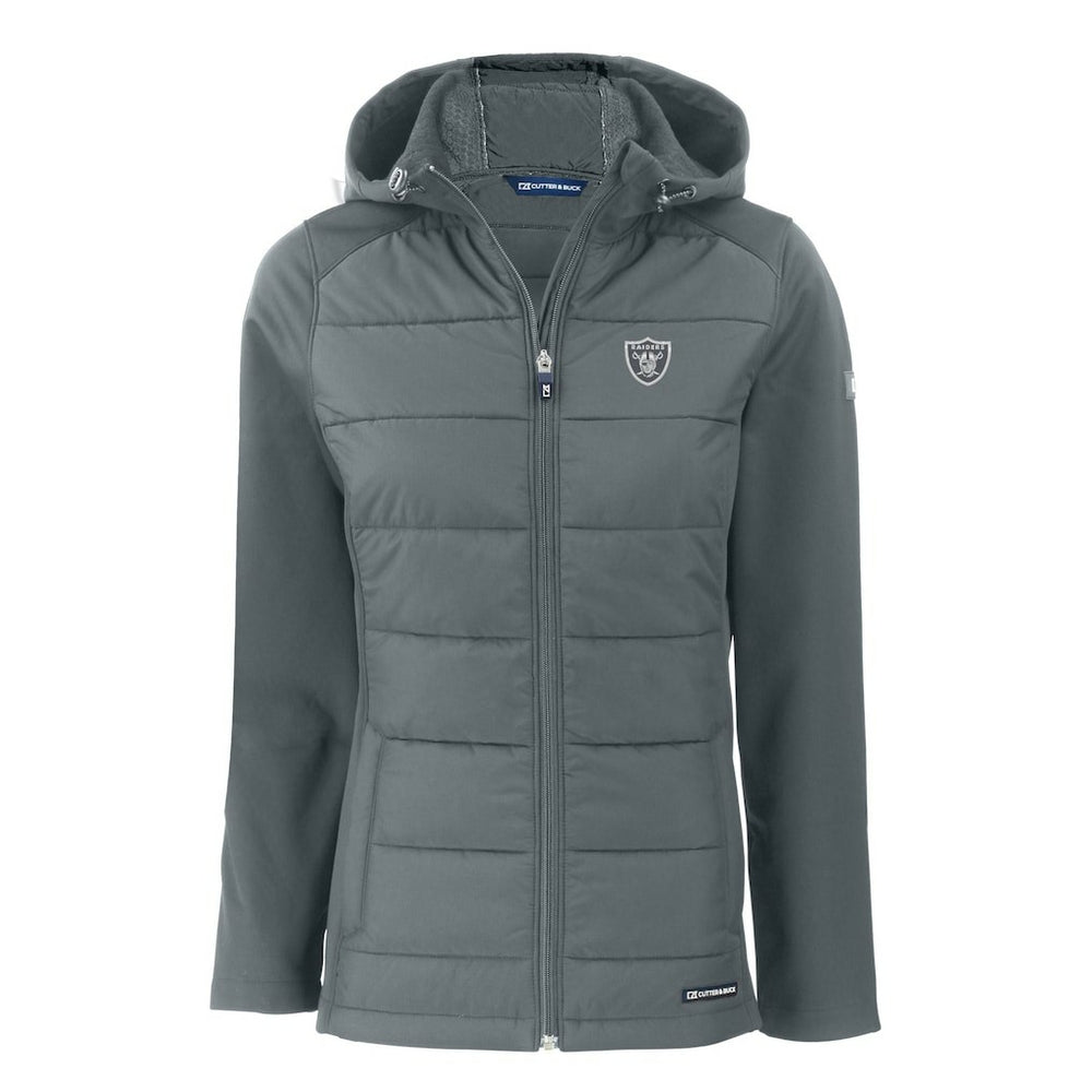 Las Vegas Raiders Cutter & Buck Women's Evoke Hybrid Eco Softshell Recycled Full-Zip Hoodie Jacket Dark Gray