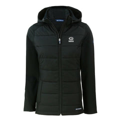 Green Bay Packers Cutter & Buck Women's Evoke Hybrid Eco Softshell Recycled Full-Zip Hoodie Jacket Black