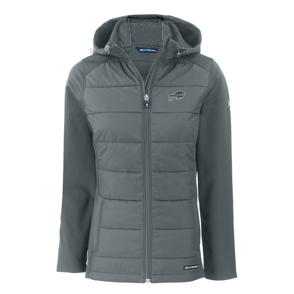 Buffalo Bills Cutter & Buck Women's Evoke Hybrid Eco Softshell Recycled Full-Zip Hoodie Jacket Dark Gray