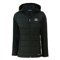 Cincinnati Bengals Cutter & Buck Women's Evoke Hybrid Eco Softshell Recycled Full-Zip Hoodie Jacket Black