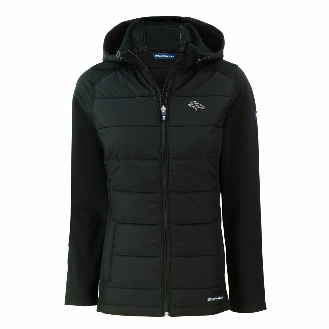 Denver Broncos Cutter & Buck Women's Evoke Hybrid Eco Softshell Recycled Full-Zip Hoodie Jacket Black