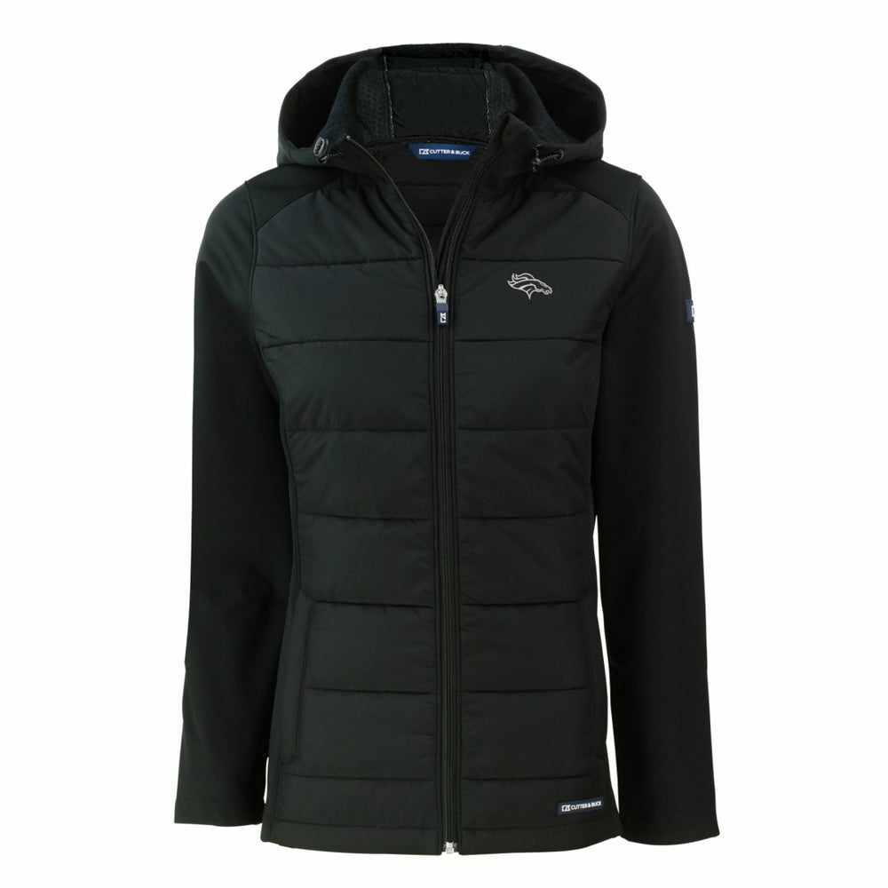 Denver Broncos Cutter & Buck Women's Evoke Hybrid Eco Softshell Recycled Full-Zip Hoodie Jacket Black