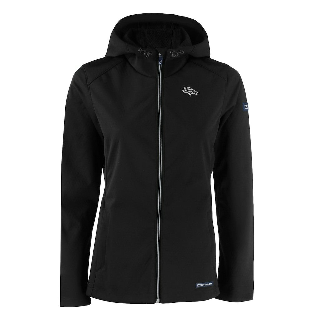 Denver Broncos Cutter & Buck Women's Evoke Eco Softshell Recycled Full-Zip Hoodie Jacket Black
