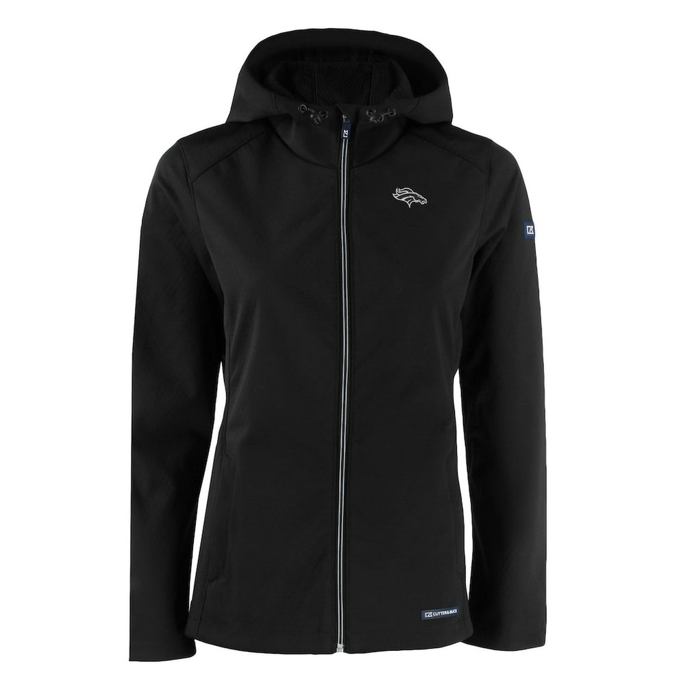 Denver Broncos Cutter & Buck Women's Evoke Eco Softshell Recycled Full-Zip Hoodie Jacket Black