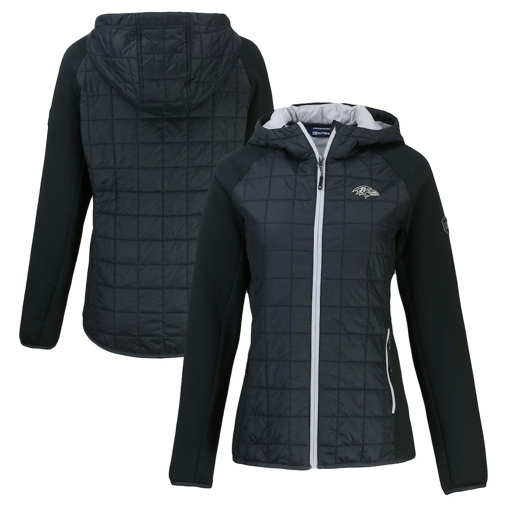 Baltimore Ravens Cutter & Buck Women's Rainier PrimaLoft Eco Hybrid Full-Zip Hoodie Jacket Black