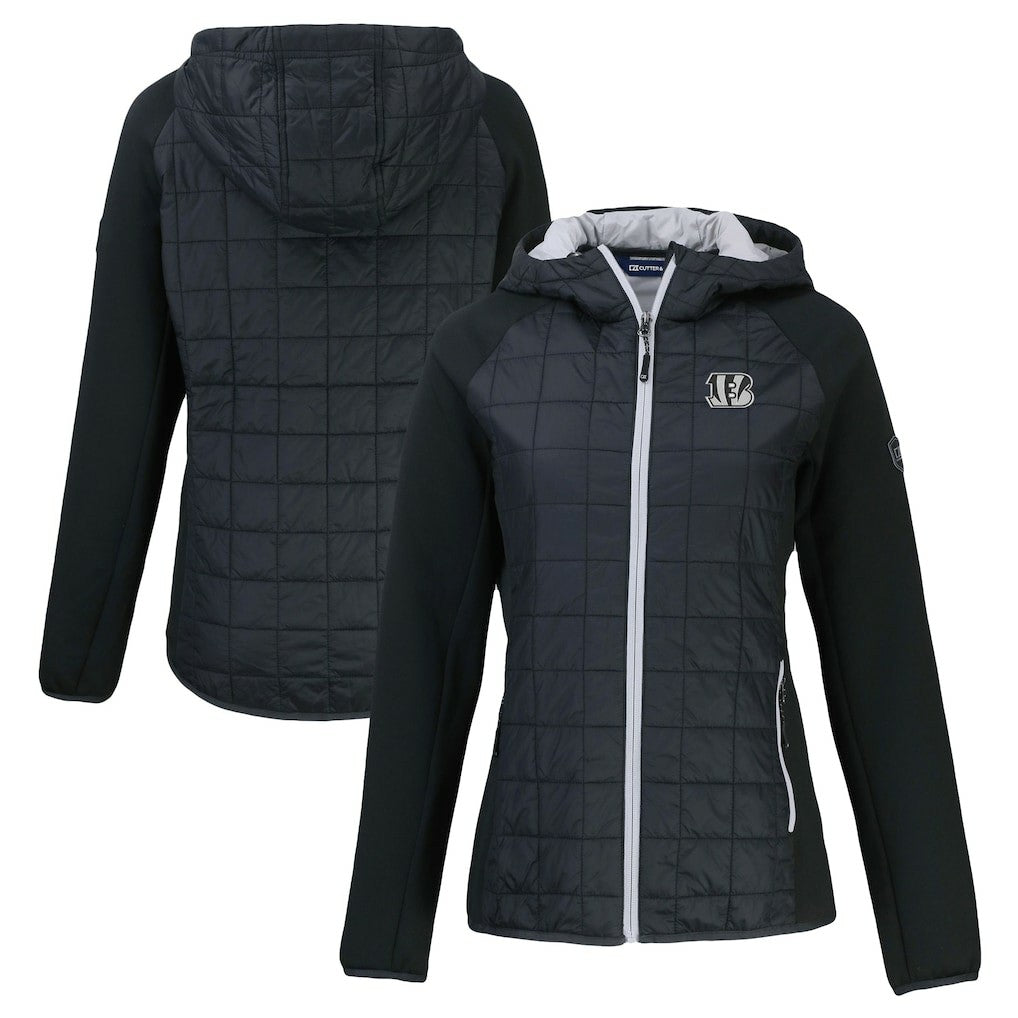 Cincinnati Bengals Cutter & Buck Women's Rainier PrimaLoft Eco Hybrid Full-Zip Hoodie Jacket Black