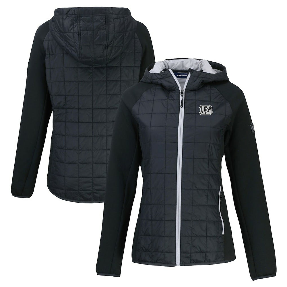 Cincinnati Bengals Cutter & Buck Women's Rainier PrimaLoft Eco Hybrid Full-Zip Hoodie Jacket Black