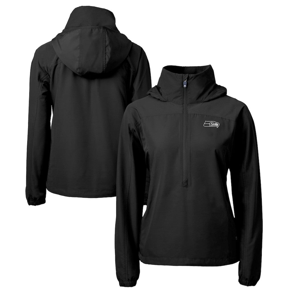 Seattle Seahawks Cutter & Buck Women's Charter Eco Recycled Half-Zip Hoodie Anorak Jacket Black